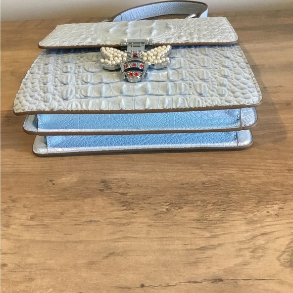 Movdari Holo Blue Crocodile Embossed Satchel Crossbody Handbag, Bee, Pearl, NWOT - Picture 7 of 11